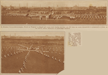 873653 Collage van 2 foto's betreffende de massademonstratie van de Arbeiders Gymnastiekvereeniging Kracht & Vlugheid ...